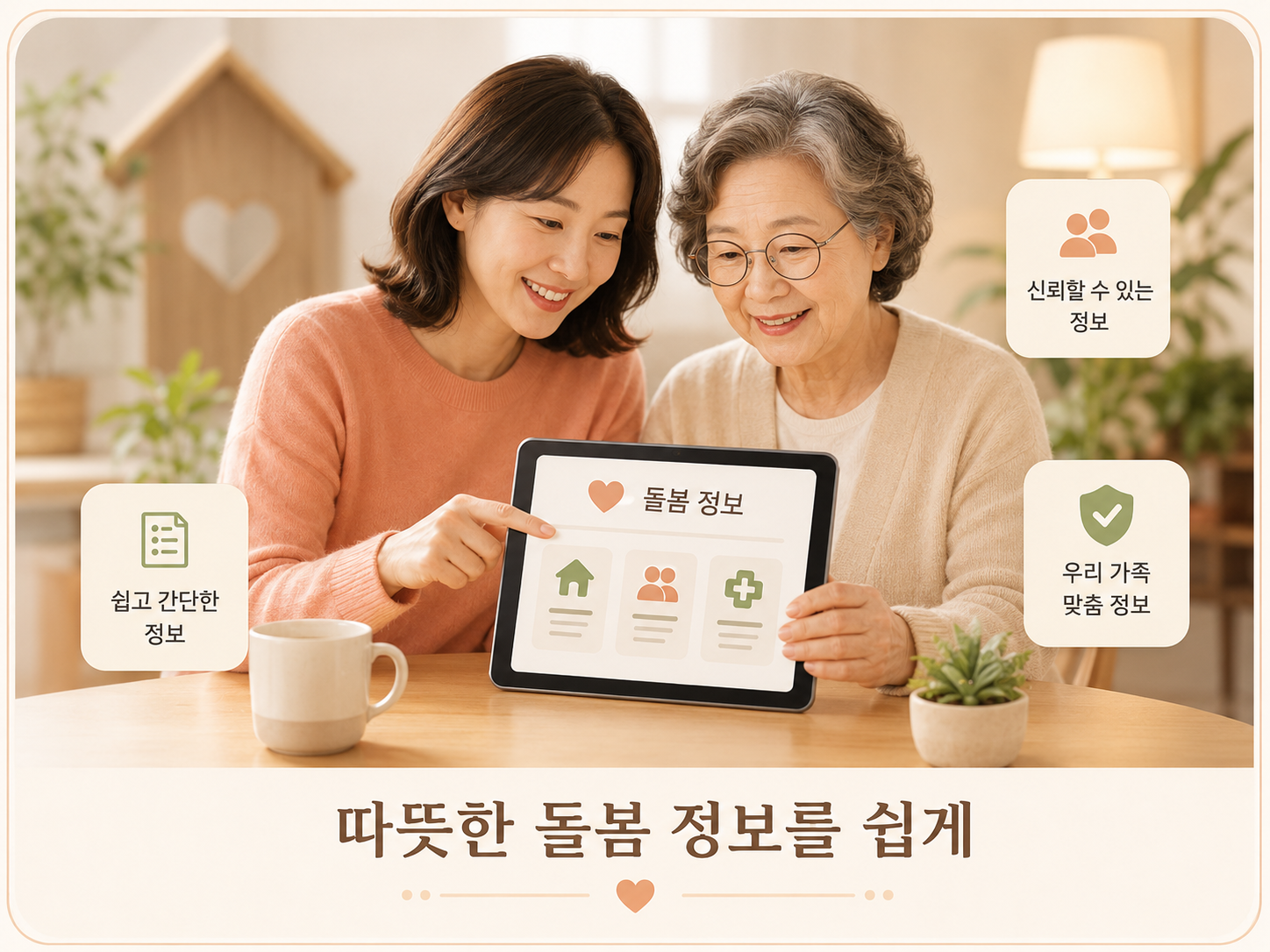 부모님 돌봄 정보를 안내하는 따뜻한 이미지